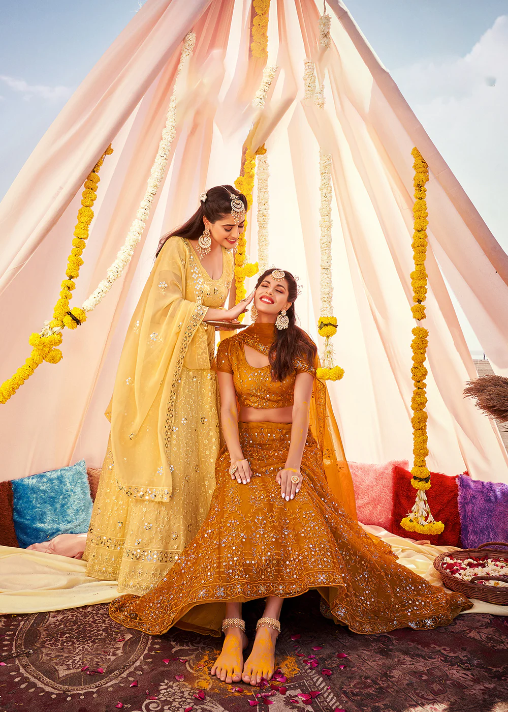 Haldi Yellow Sequined Wedding Function Wear Lehenga Choli - Image 3