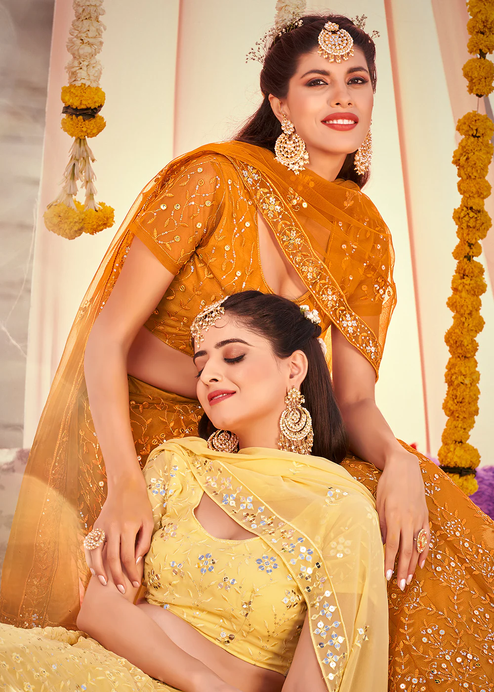Haldi Yellow Sequined Wedding Function Wear Lehenga Choli - Image 4