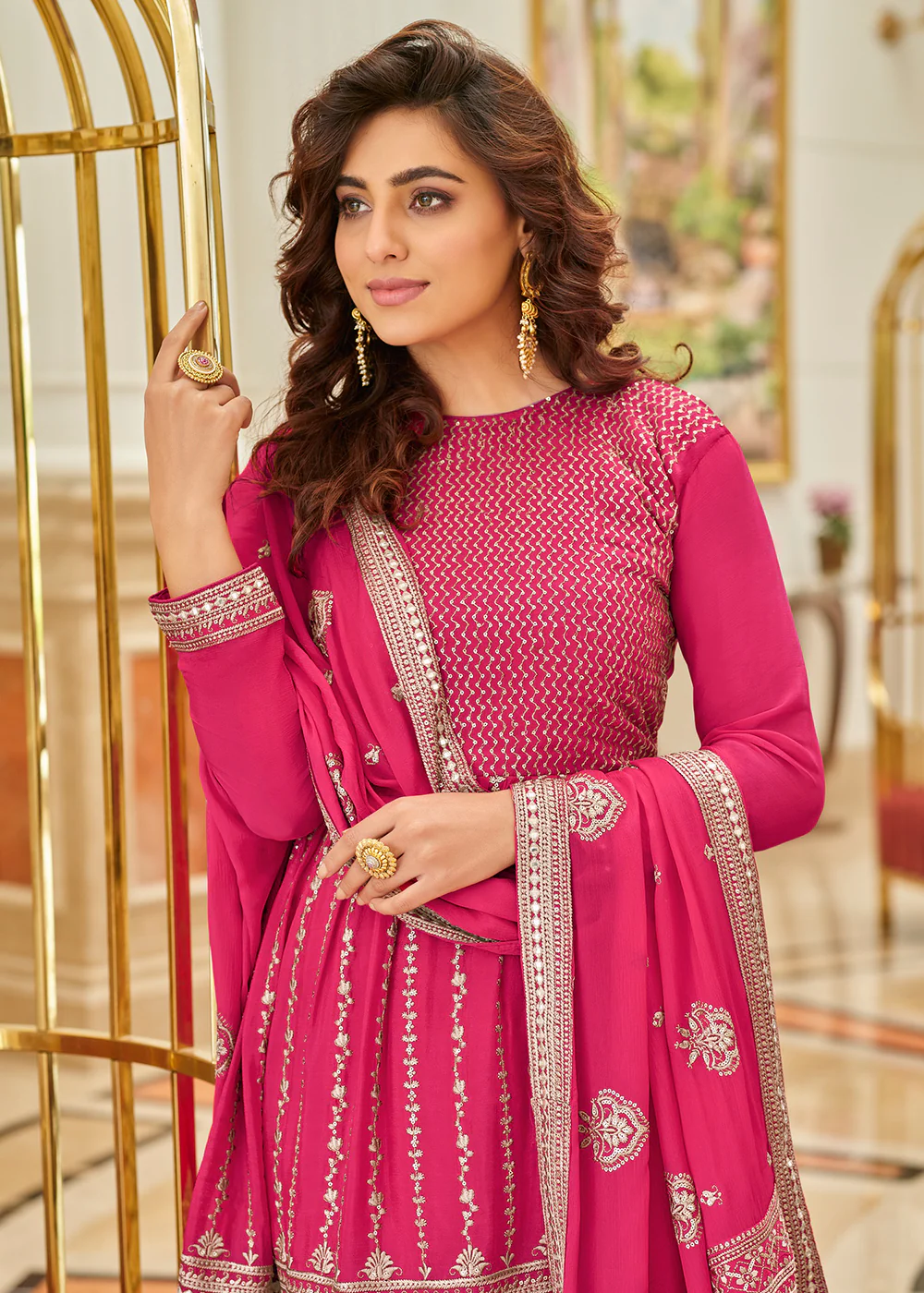 Heavy Chinon Rani Pink Sequins Festive Gharara Suit - Image 2