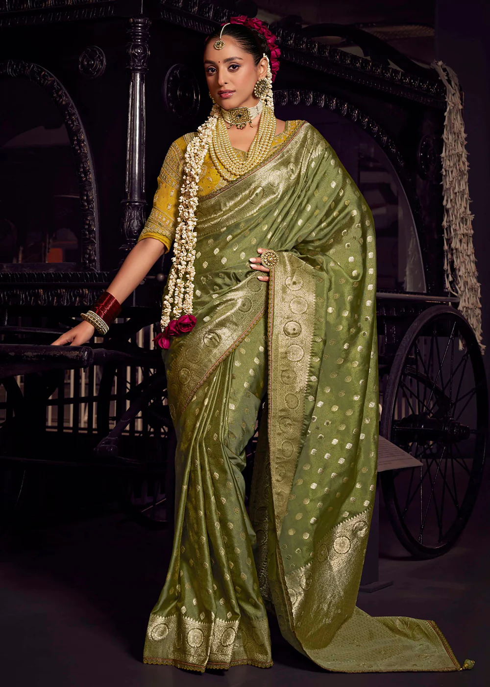 Heavy Designer Silk Green Embroidered Bridal Wear Saree