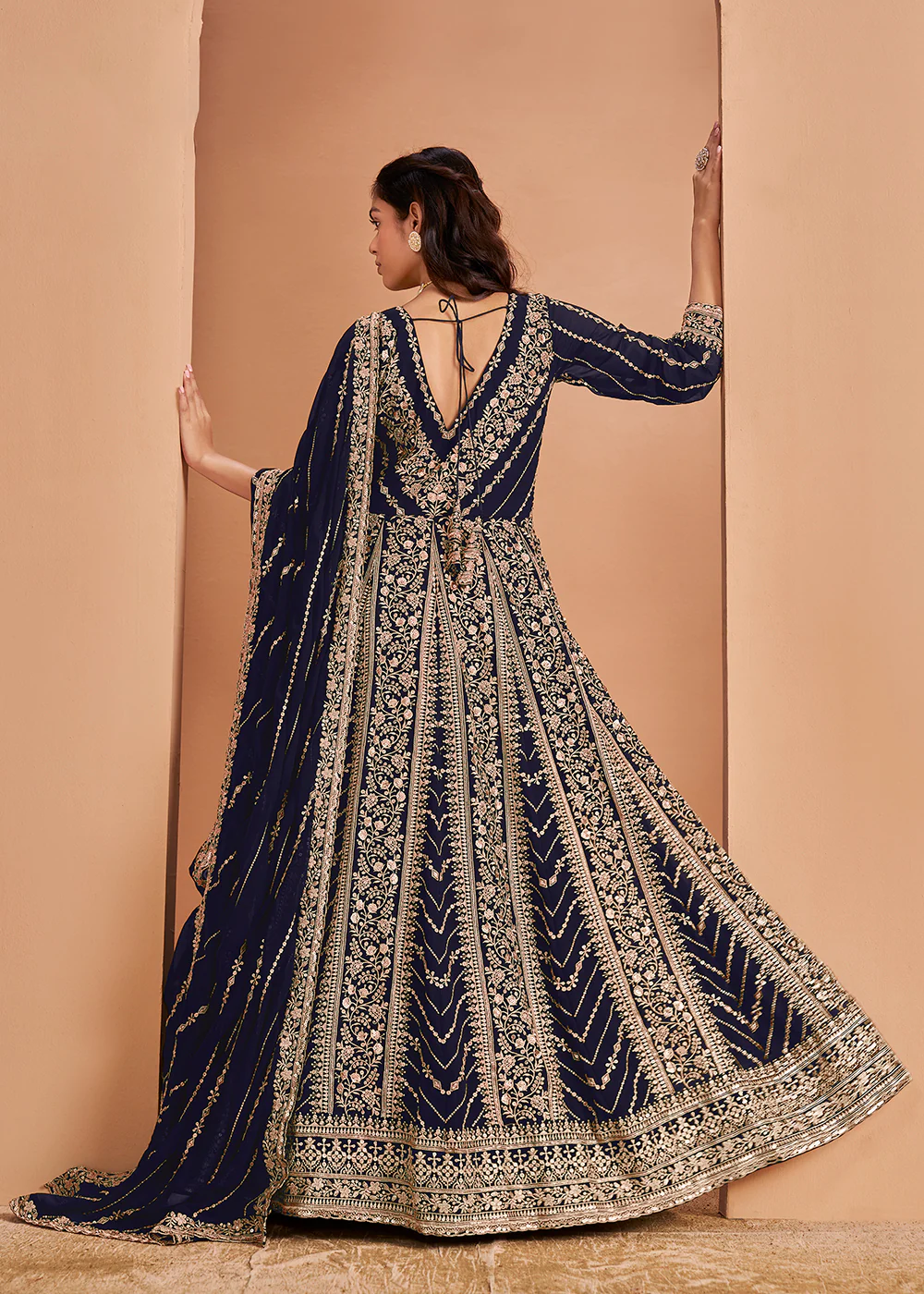 Heavy Embroidered Blue Georgette Wedding Anarkali Suit - Image 3