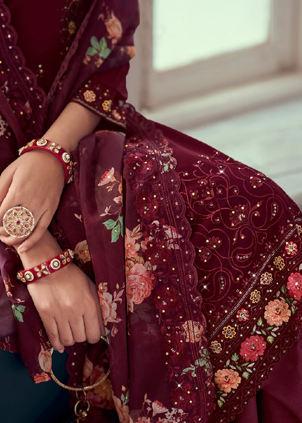 Heavy Embroidered Classy Brown Georgette Festive Salwar Suit - Image 4