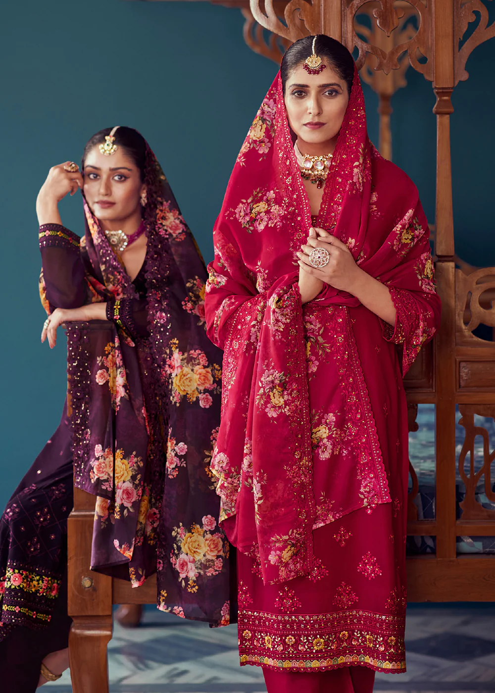 Heavy Embroidered Classy Pink Georgette Festive Salwar Suit - Image 3