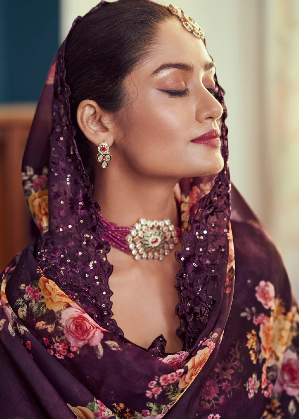 Heavy Embroidered Classy Purple Georgette Festive Salwar Suit - Image 2
