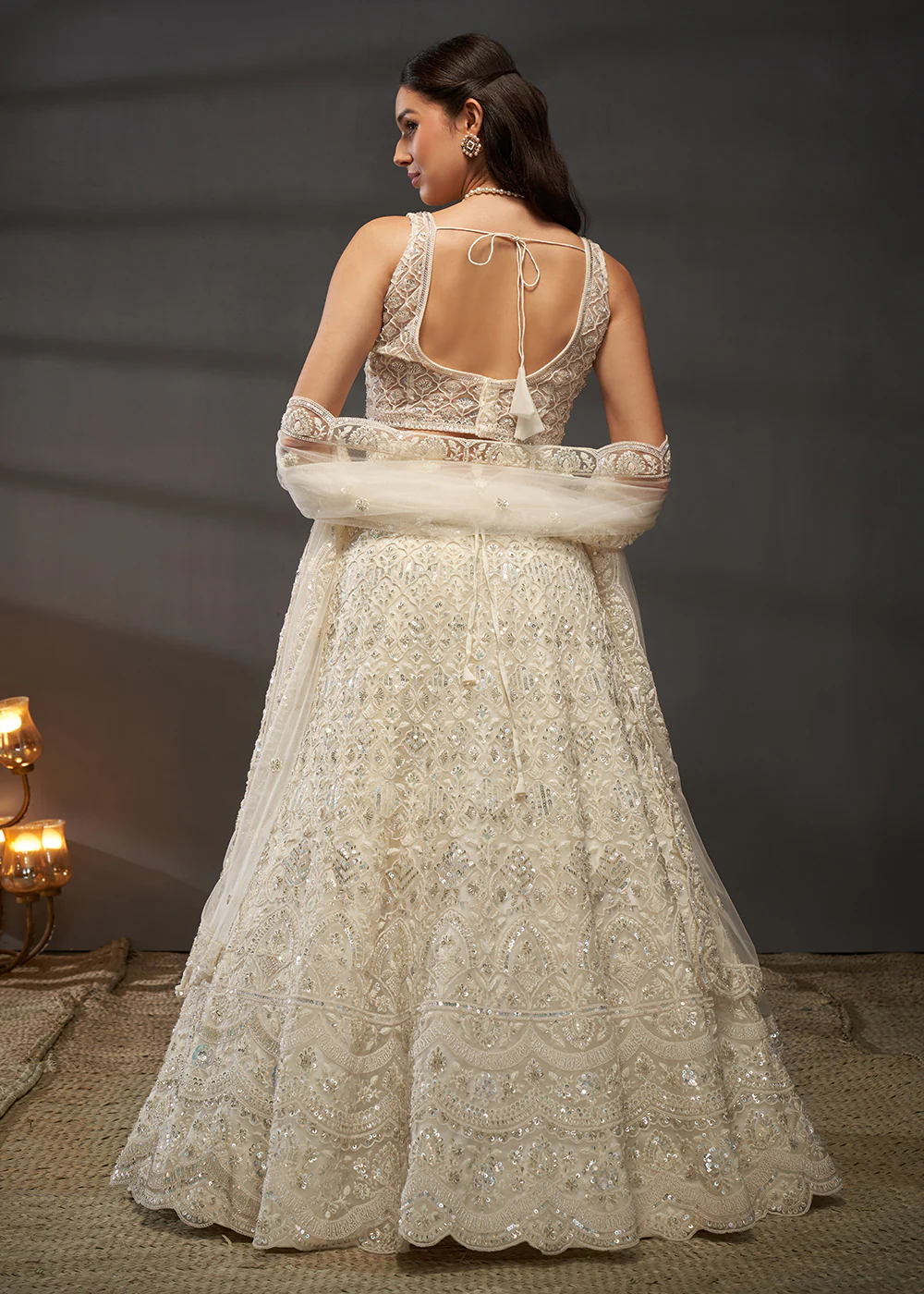 Heavy Embroidered Cream Designer Bridal Lehenga Choli - Image 3