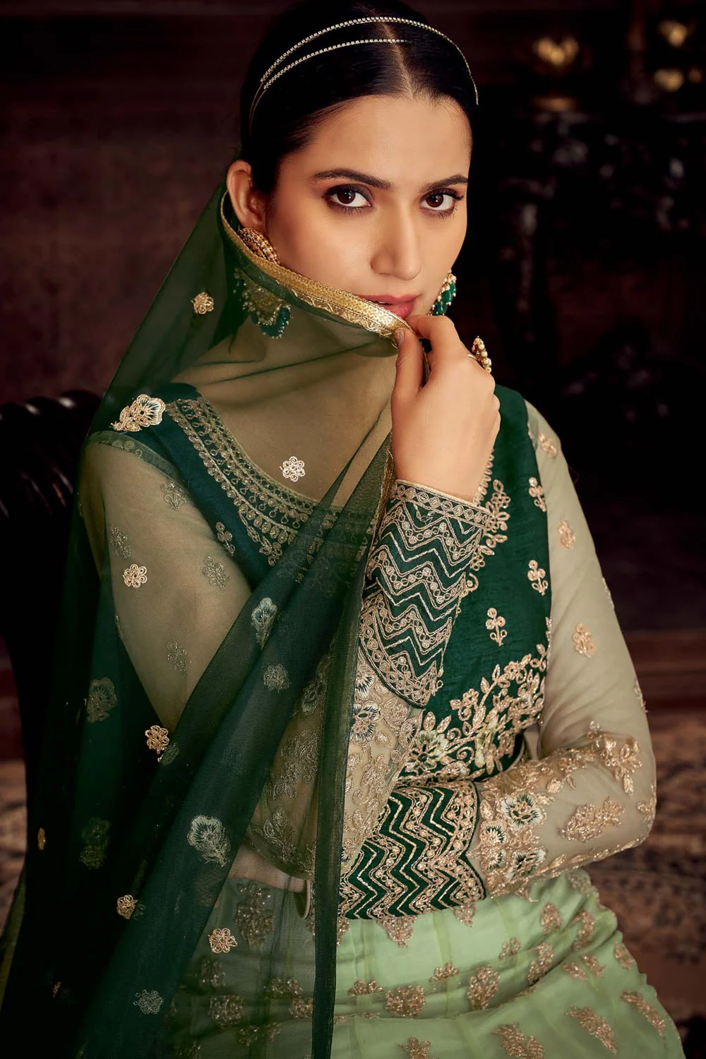 Heavy Embroidered Mint Green Net Bridal Anarkali Suit - Image 2