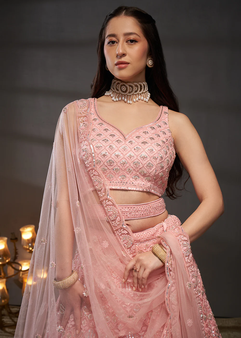 Heavy Embroidered Pink Designer Bridal Lehenga Choli - Image 2