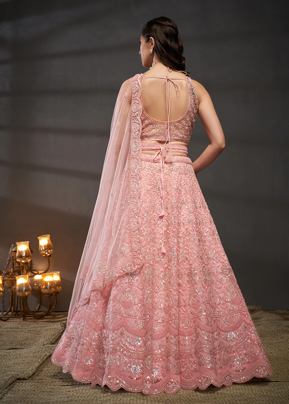 Heavy Embroidered Pink Designer Bridal Lehenga Choli - Image 3