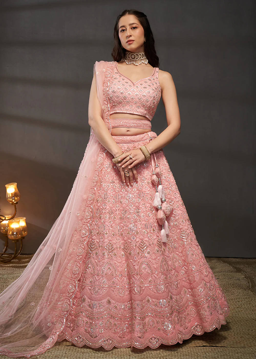 Heavy Embroidered Pink Designer Bridal Lehenga Choli - Image 4