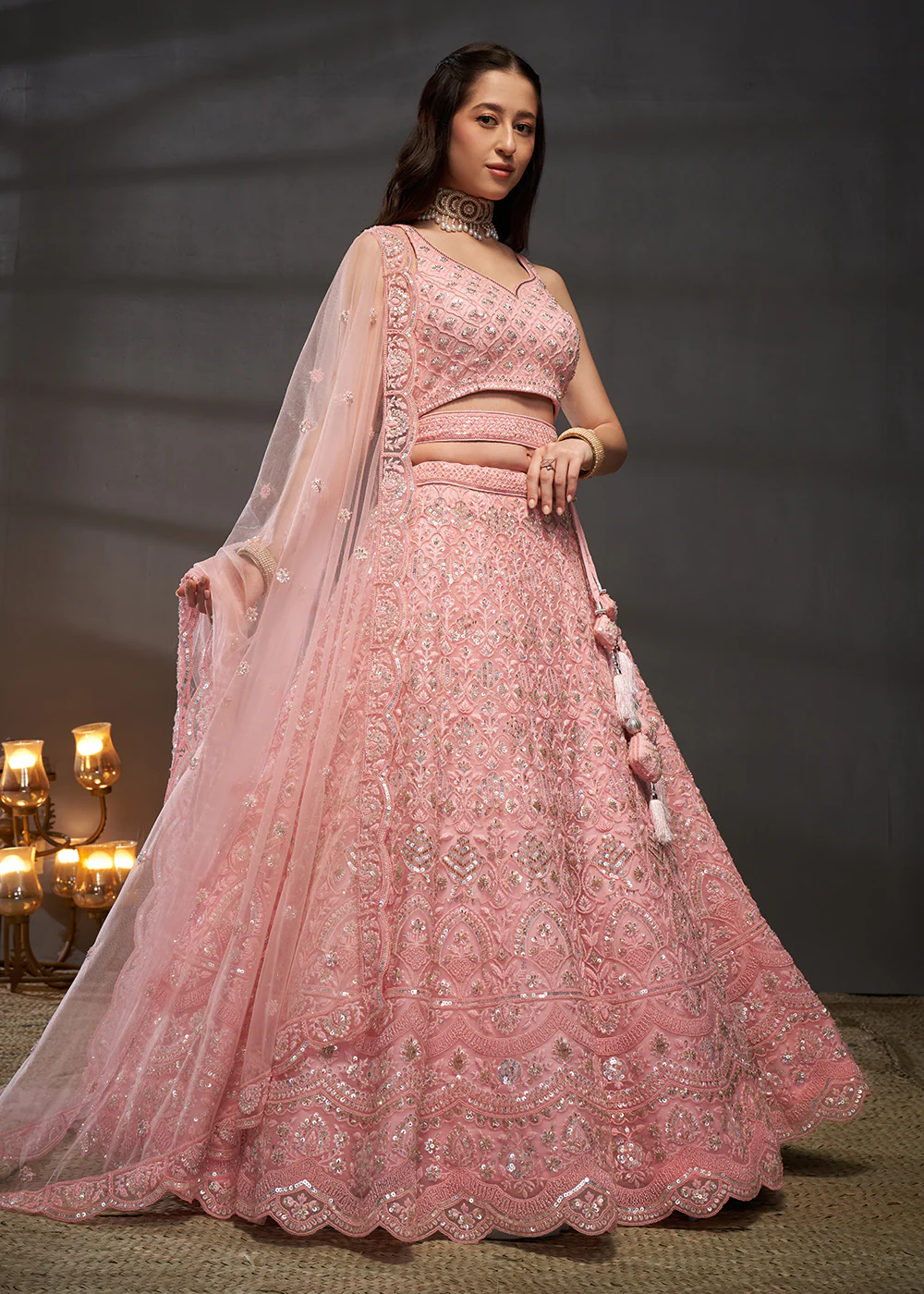 Heavy Embroidered Pink Designer Bridal Lehenga Choli - Image 5
