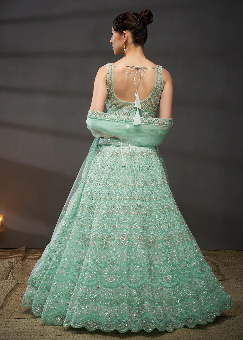 Heavy Embroidered Turquoise Designer Bridal Lehenga Choli - Image 3