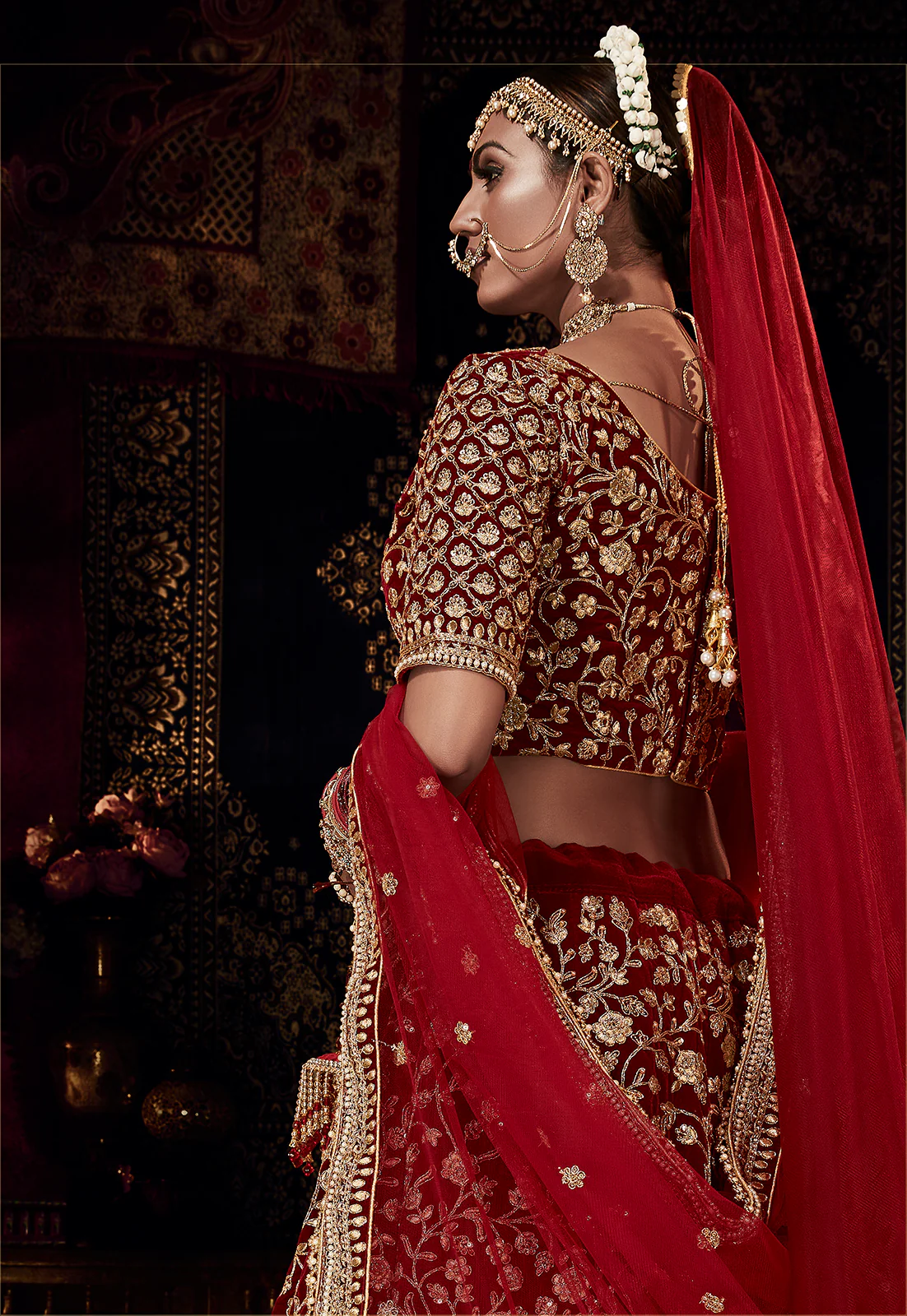 Heavy Embroidered Wedding Maroon Bridal Lehenga Choli - Image 3