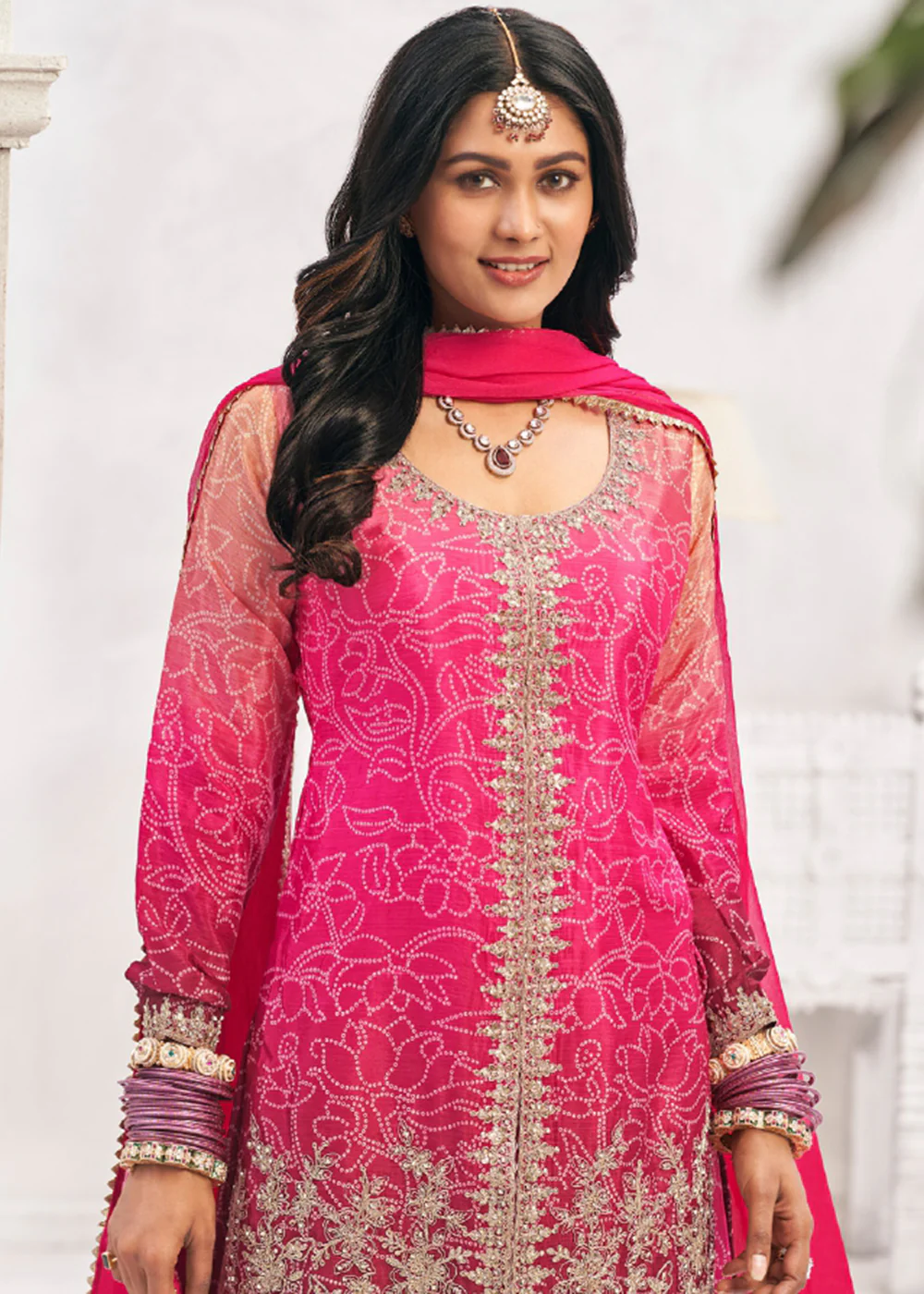 Heavy Premium Chinnon Ombre Pink Festive Palazzo Suit - Image 2