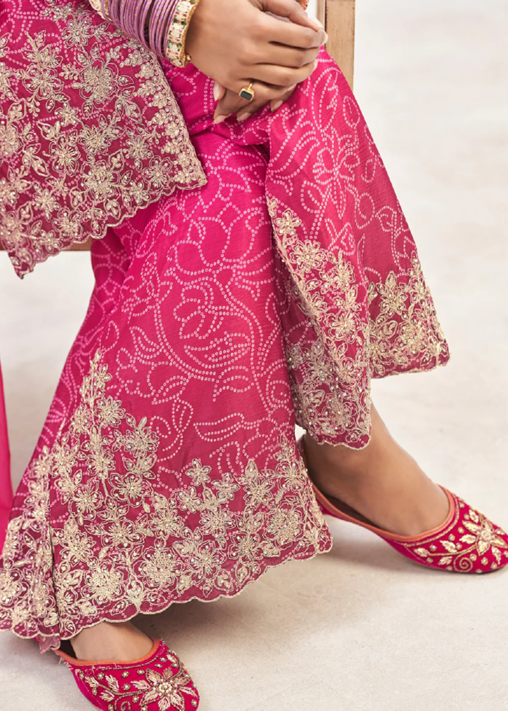 Heavy Premium Chinnon Ombre Pink Festive Palazzo Suit - Image 4