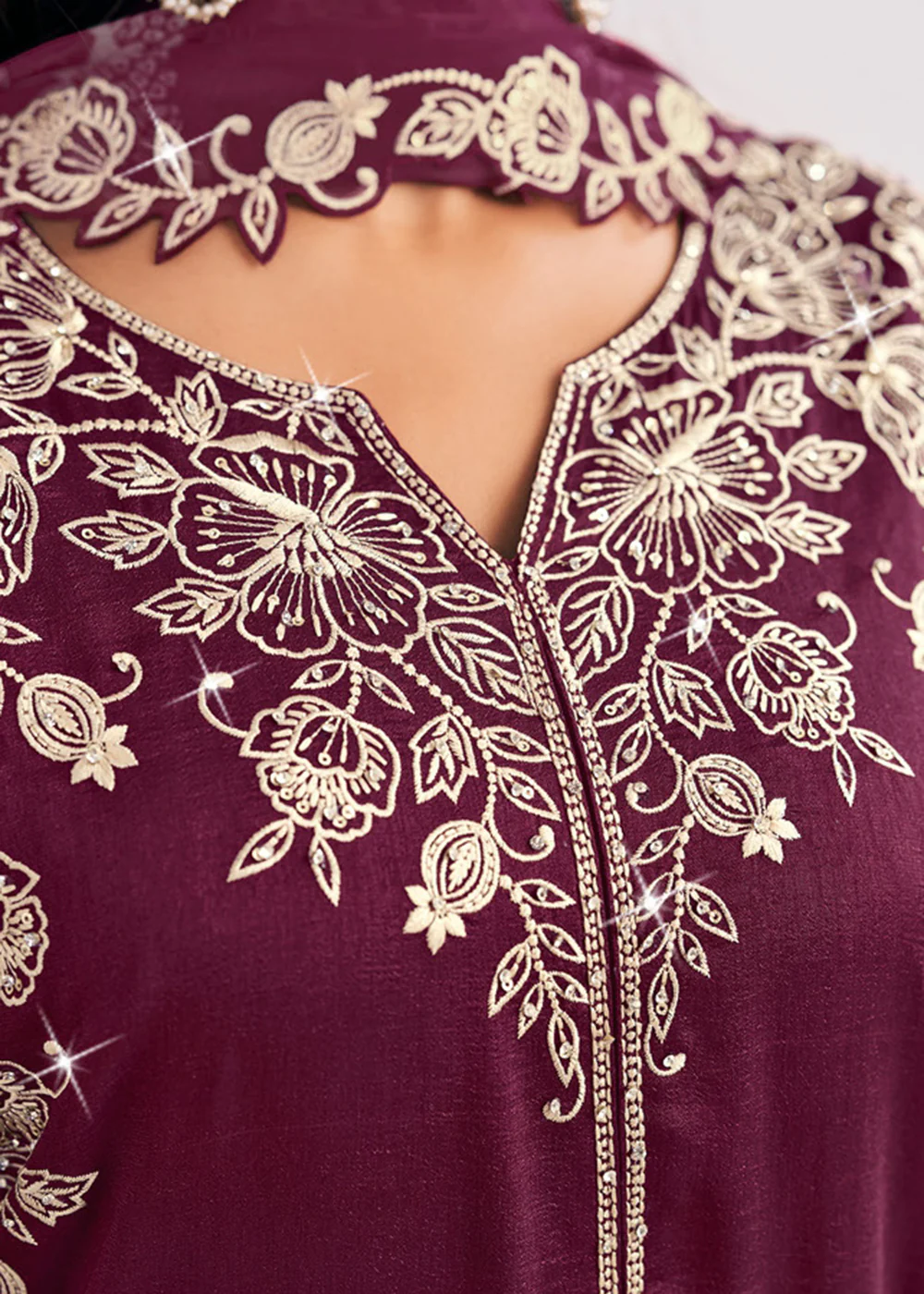 Heavy Premium Silk Burgundy Festive Palazzo Suit - Image 3