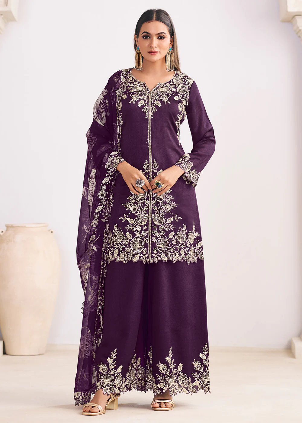 Heavy Premium Silk Purple Festive Palazzo Suit
