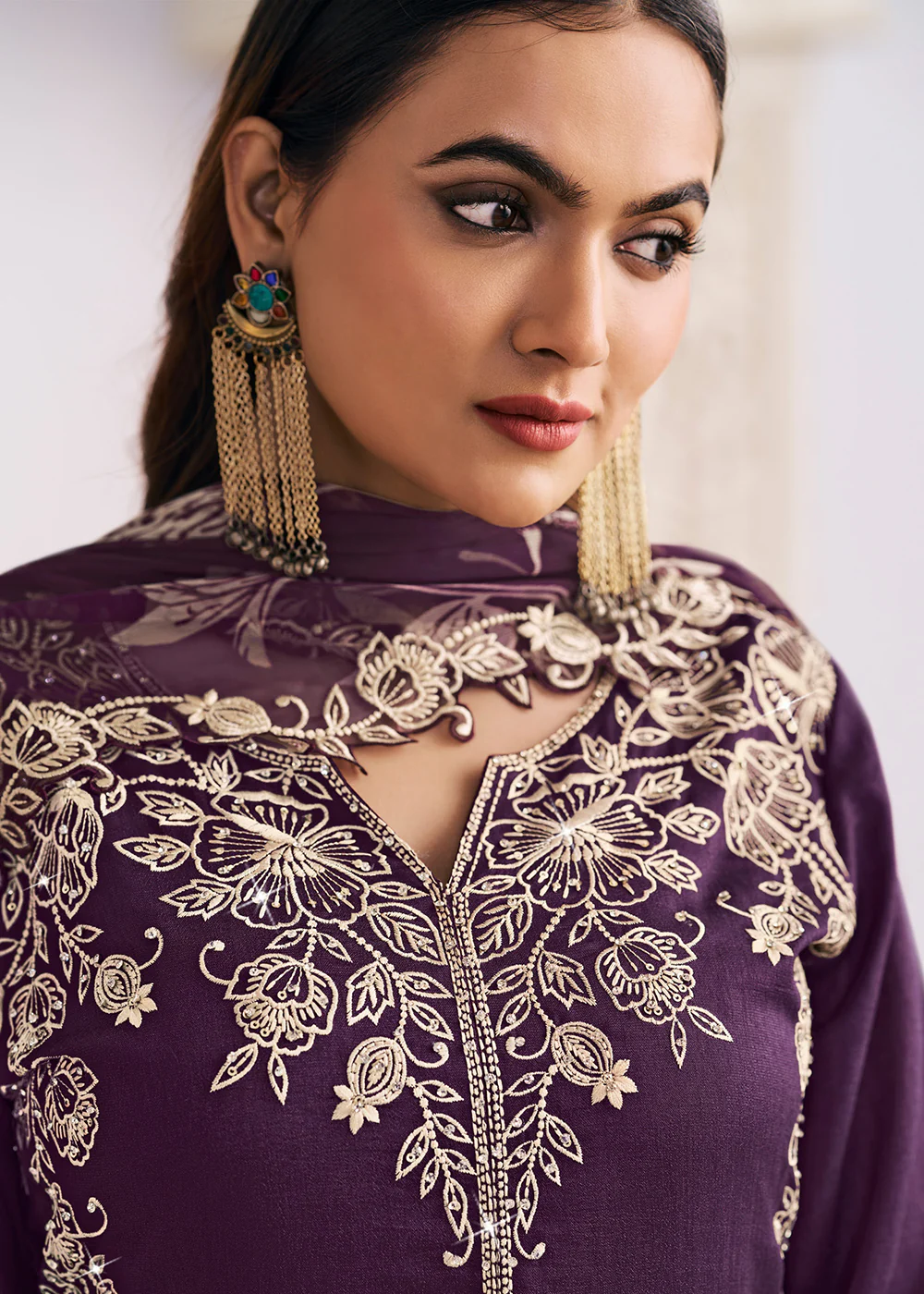 Heavy Premium Silk Purple Festive Palazzo Suit - Image 2