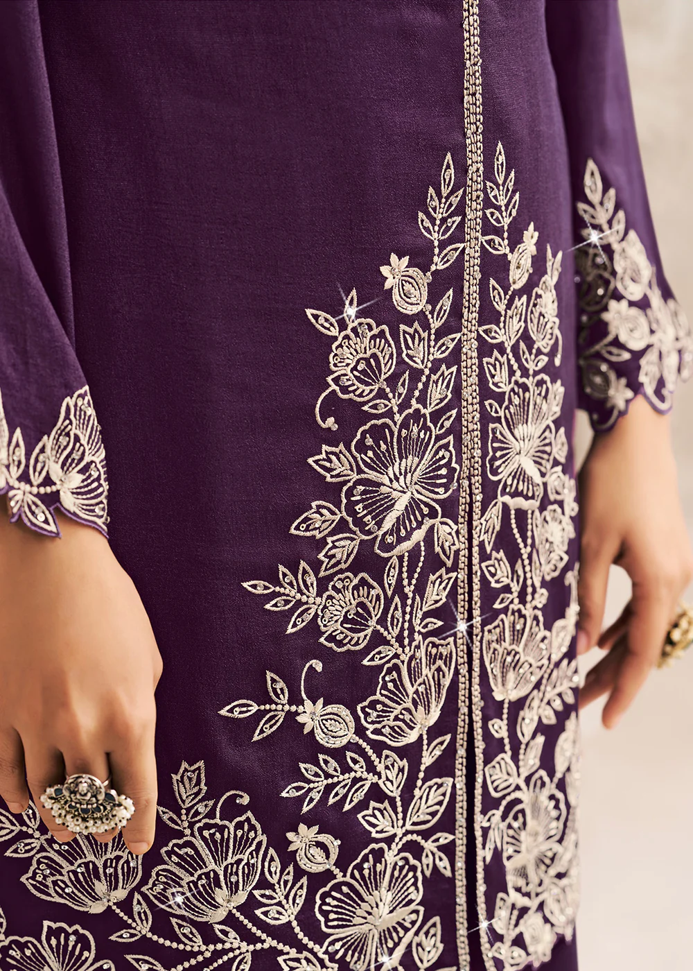 Heavy Premium Silk Purple Festive Palazzo Suit - Image 4