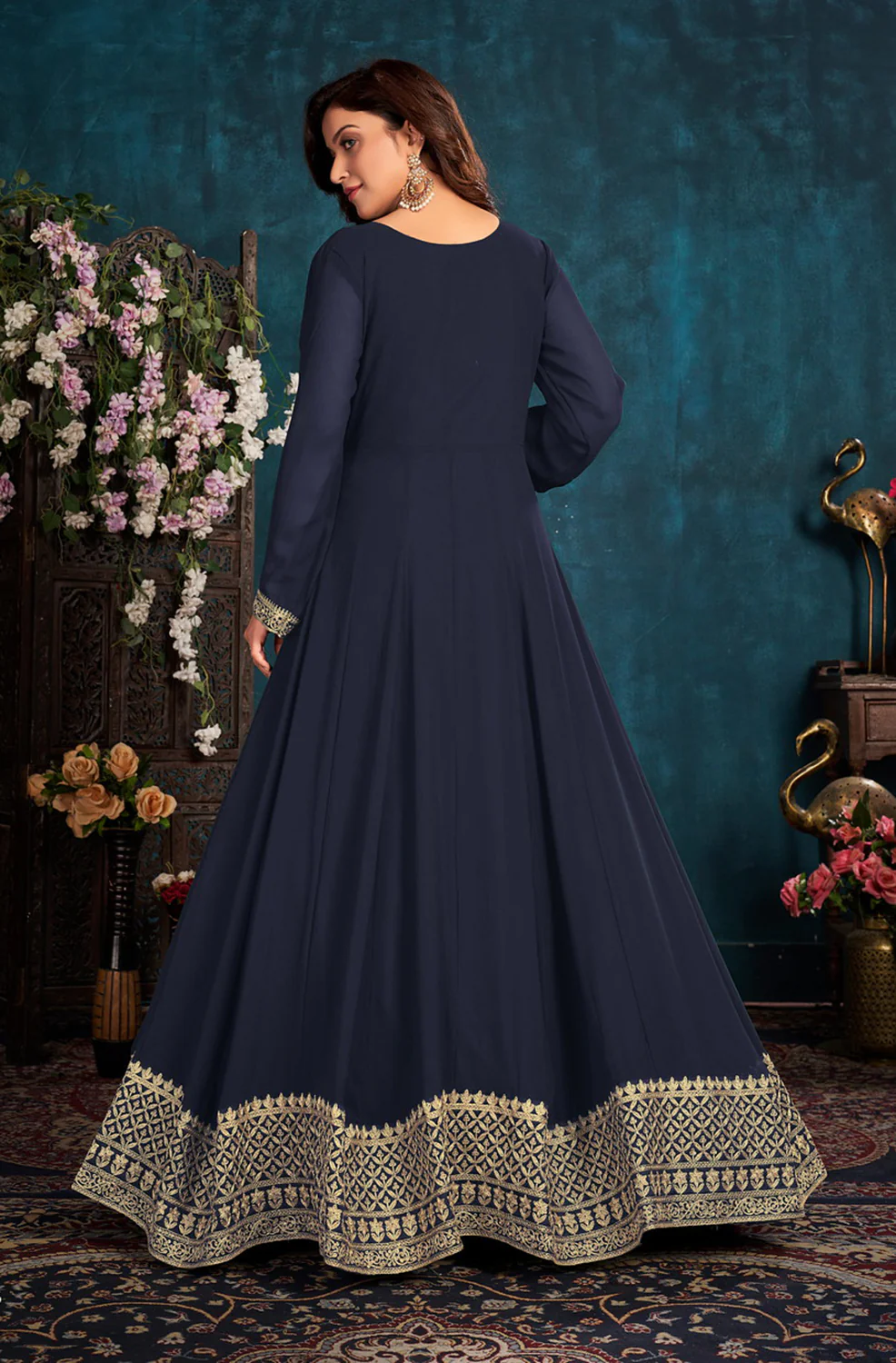 Heavy Thread Embroidered Blue Georgette Anarkali Gown - Image 4
