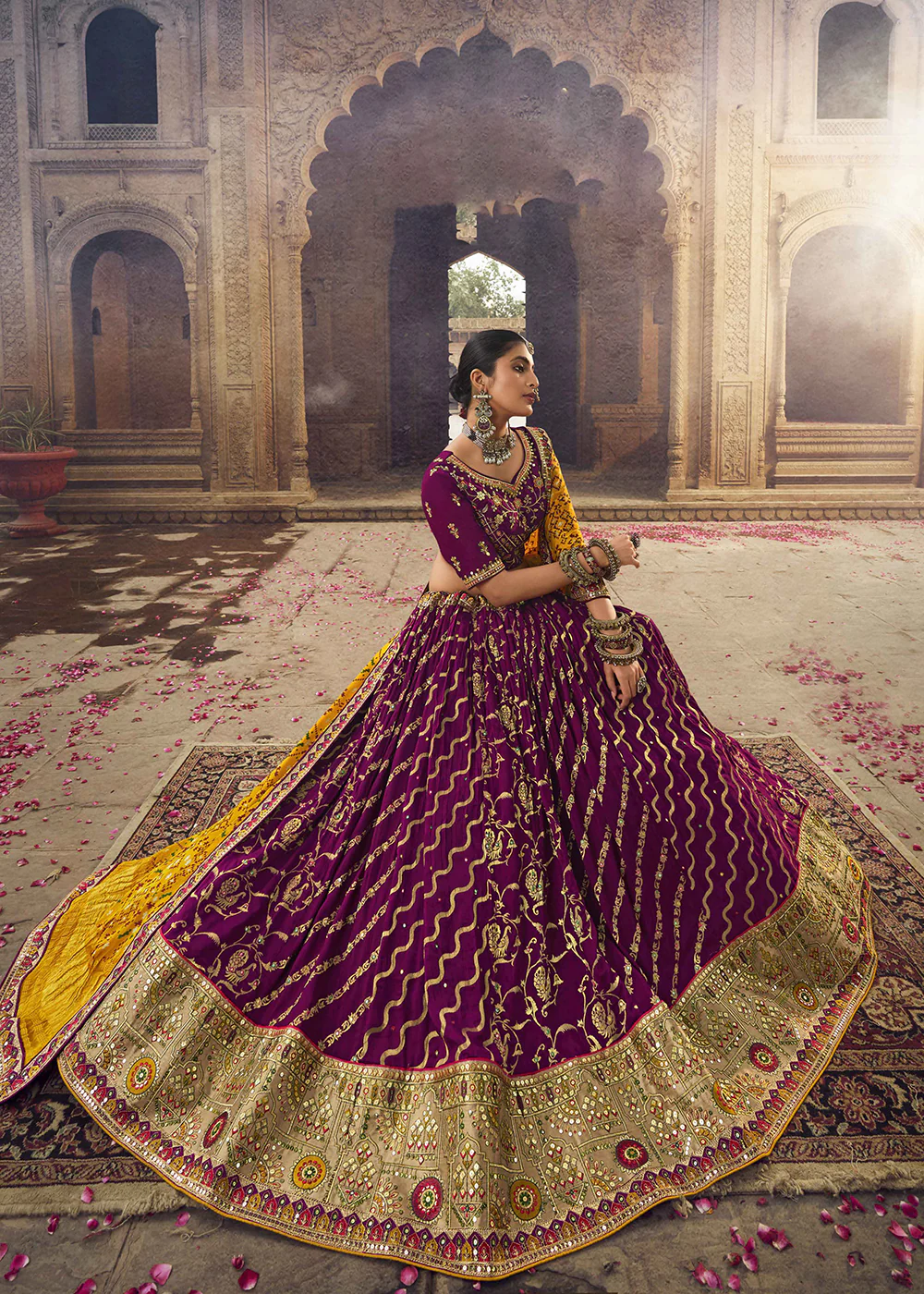 Heavy Viscose Deep Wine Embroidered Bridal Lehenga Choli - Image 3