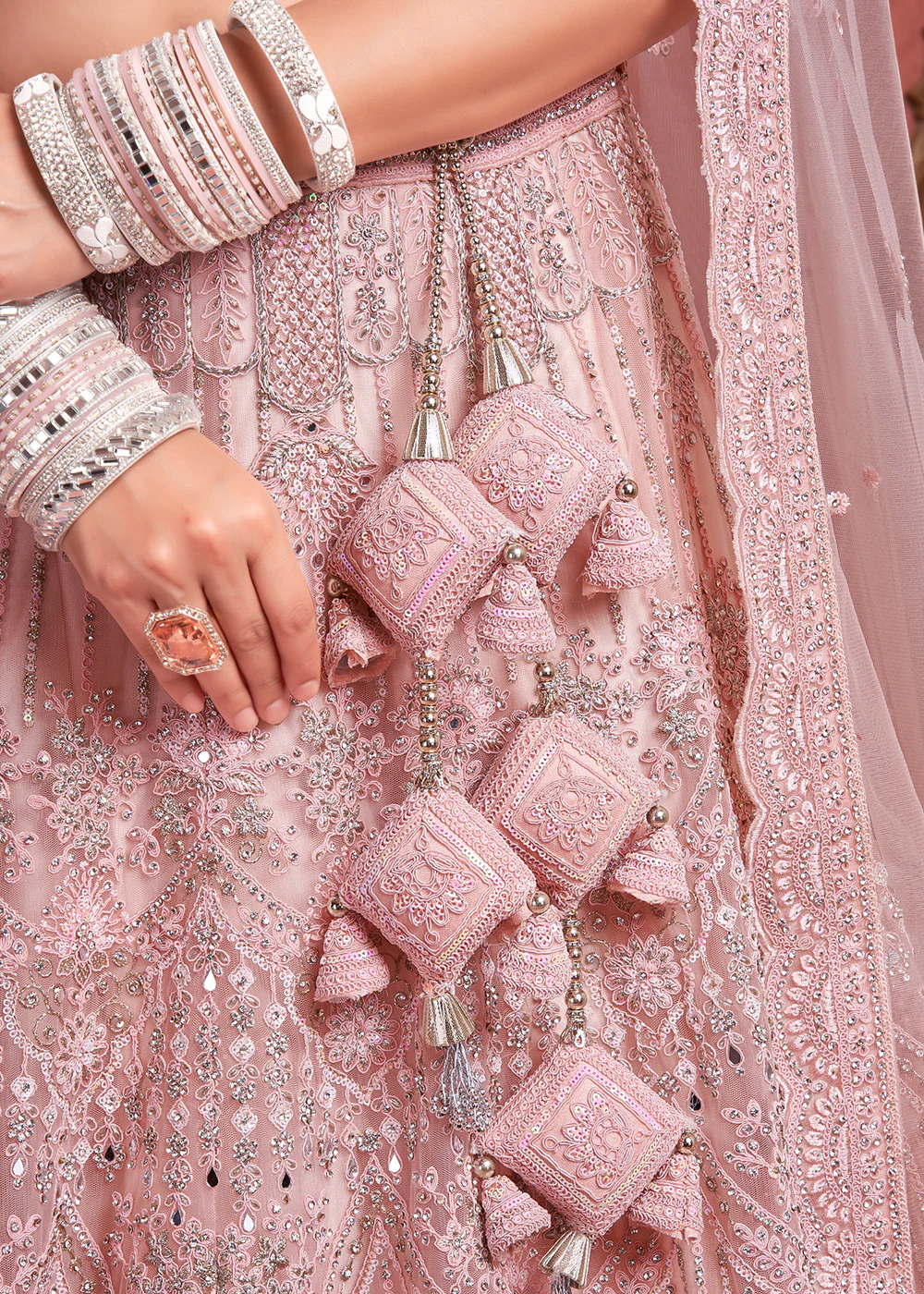 Heavy Zarkan Embroidered Pink Bridal Lehenga Choli - Image 7