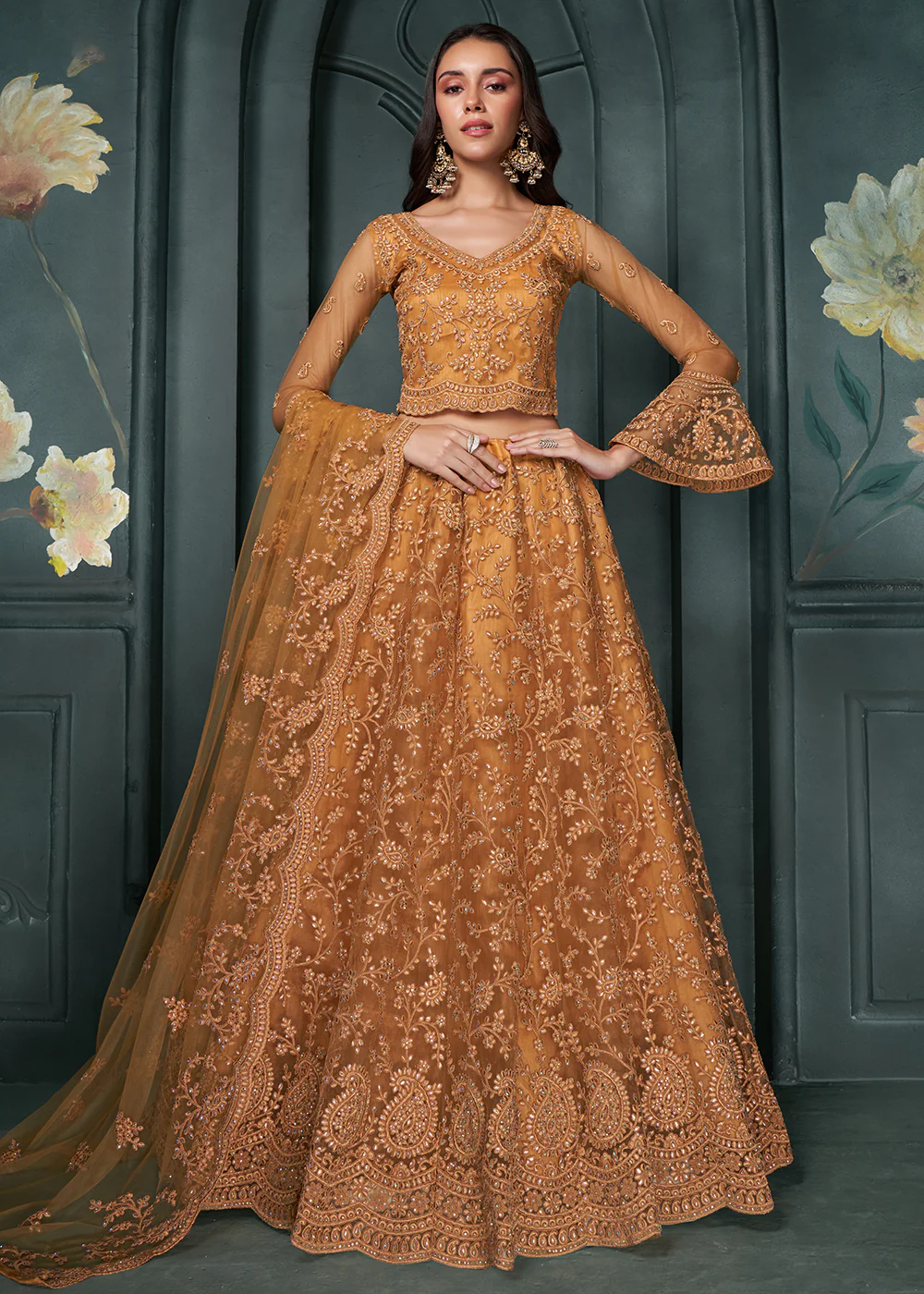 Heritage Orange Beautifully Embroidered Bridal Lehenga Choli