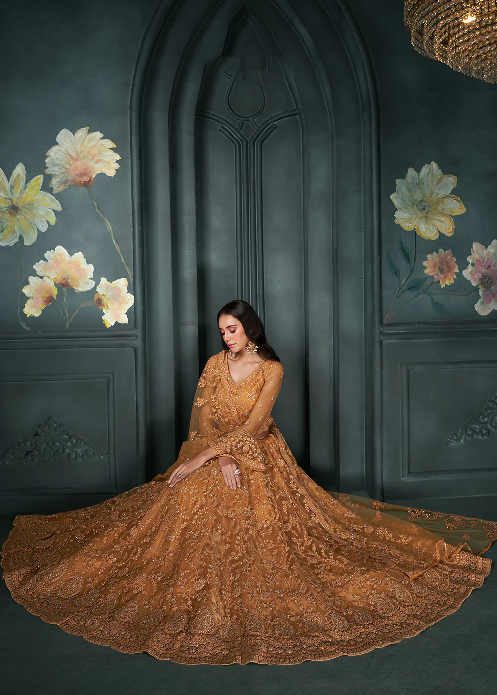 Heritage Orange Beautifully Embroidered Bridal Lehenga Choli - Image 4