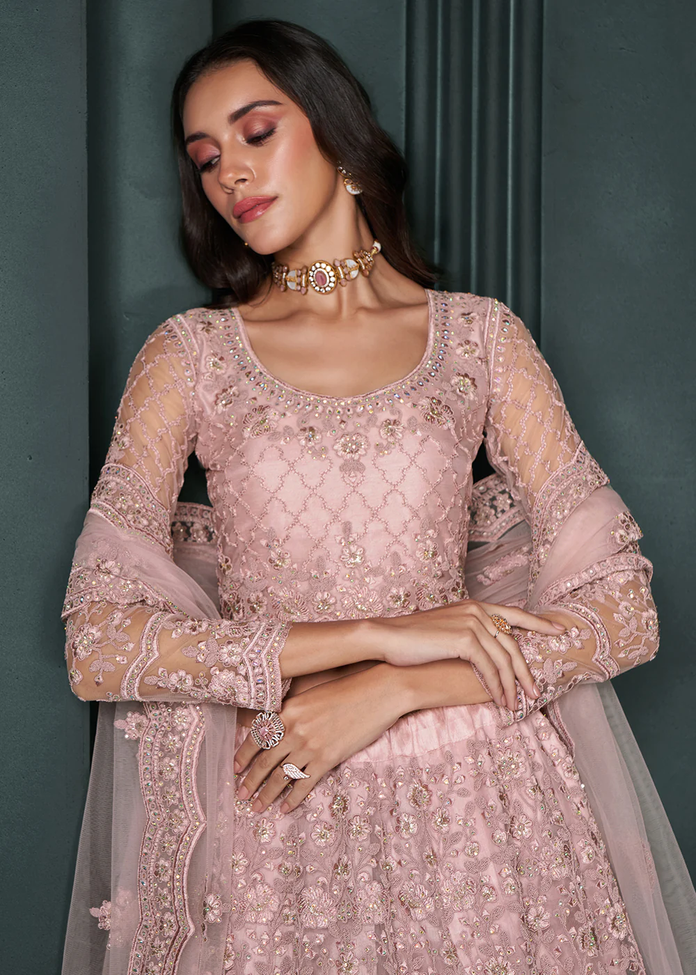 Heritage Pink Beautifully Embroidered Bridal Lehenga Choli - Image 2