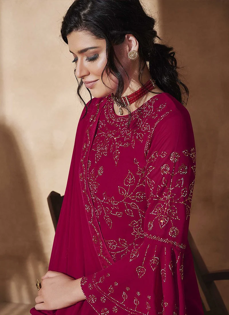 Hot Magenta Swarovski Embroidered Palazzo Suit - Image 2