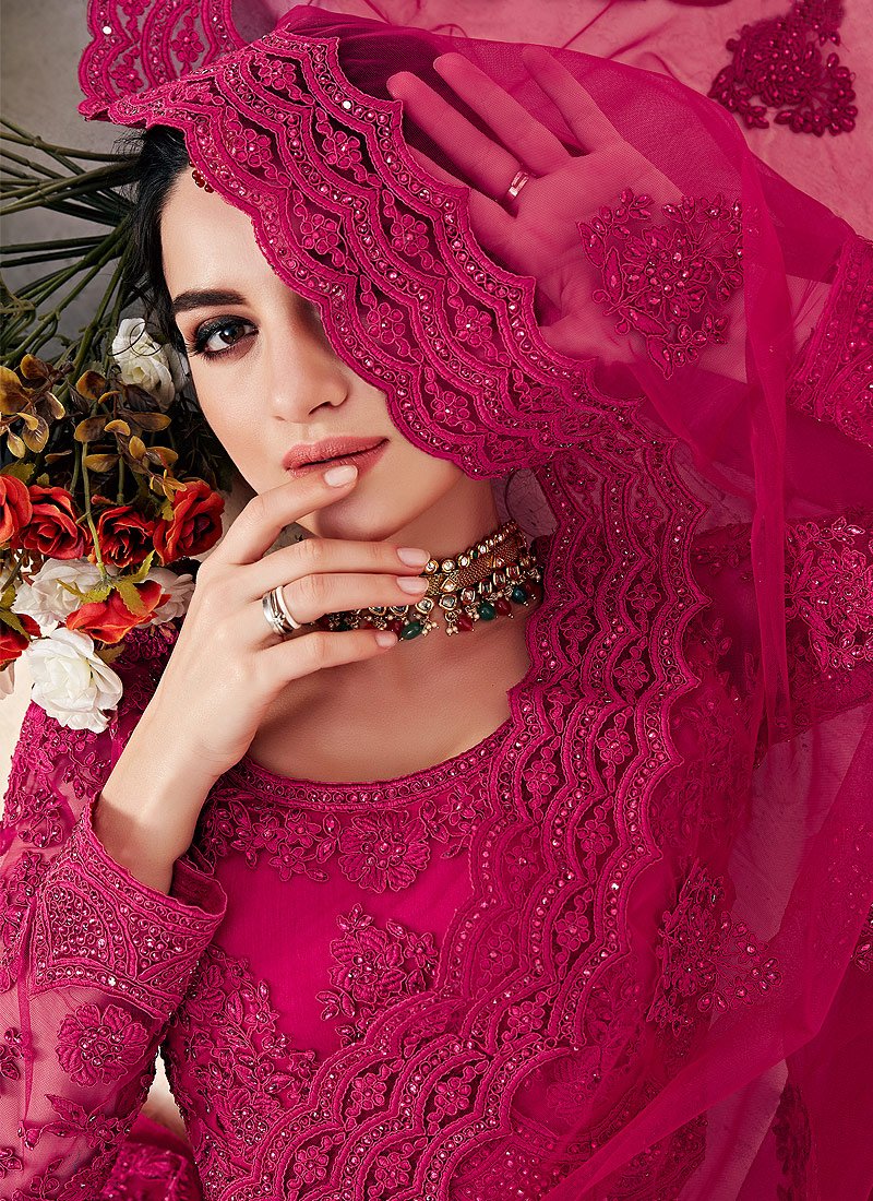Hot Pink A Line Trendy Wedding Lehenga Choli - Image 2