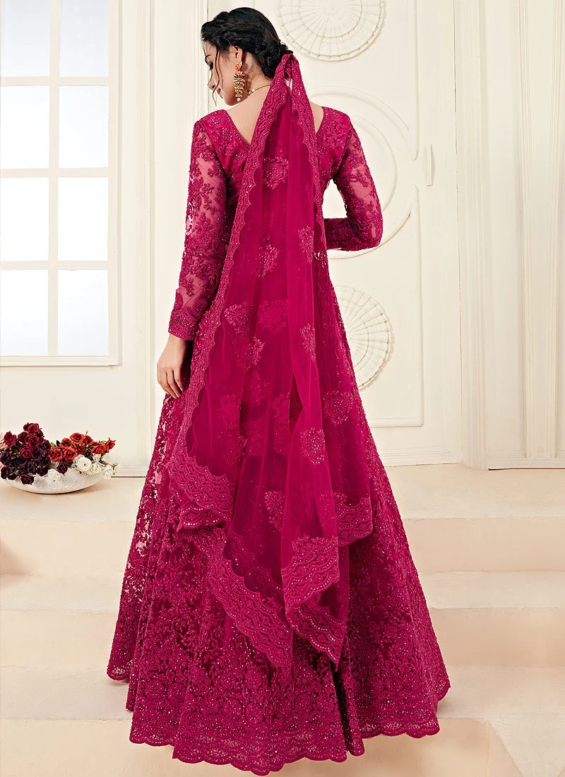 Hot Pink A Line Trendy Wedding Lehenga Choli - Image 3