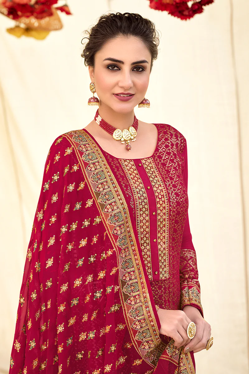 Hot Pink Blooming Georgette Pakistani Style Salwar Suit - Image 2
