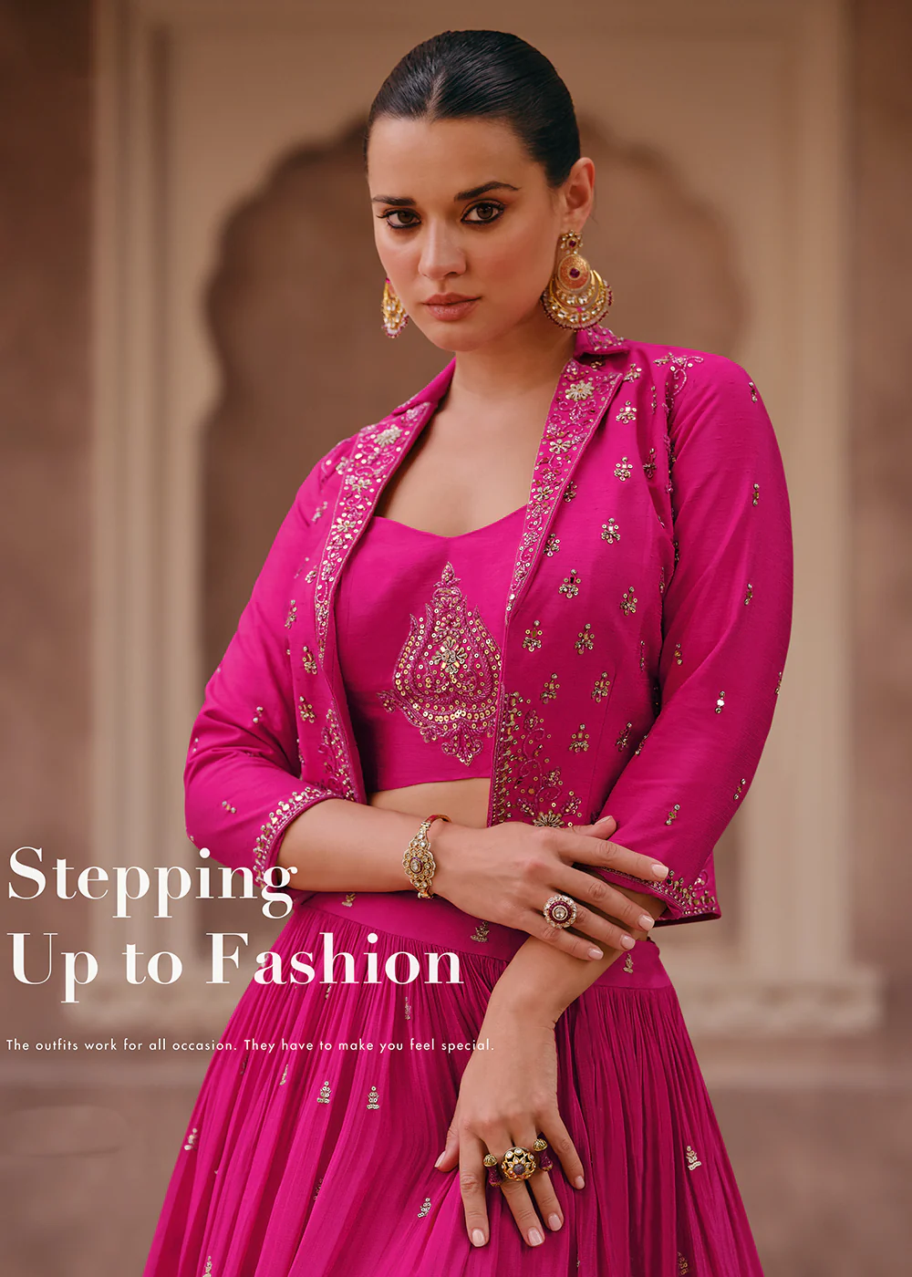 Hot Pink Chinnon Silk Embroidered Designer Lehenga Choli - Image 4