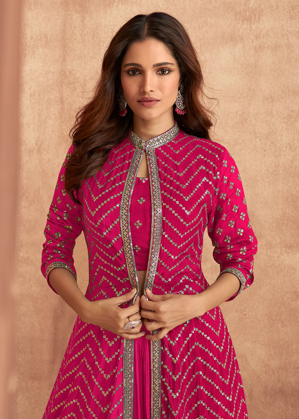 Hot Pink Dola Silk Party Wear Lehenga Choli with Jacket - Image 2