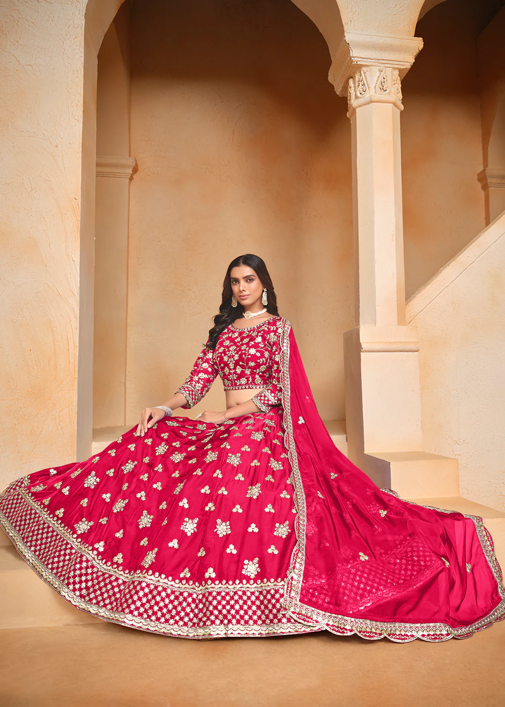 Hot Pink Organza Embroidered Festive Lehenga Choli - Image 4