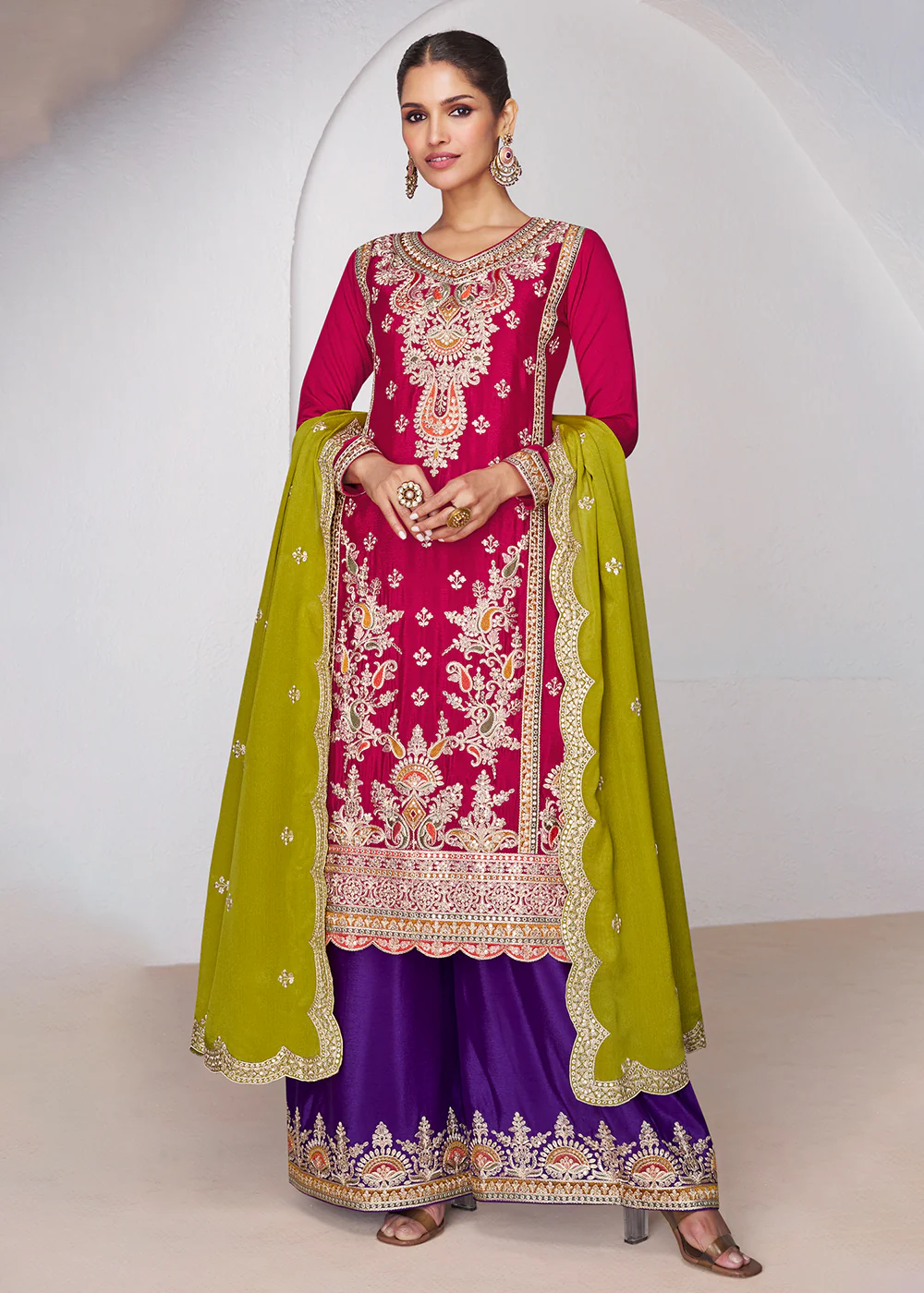 Hot Pink & Purple Ceremonial Designer Palazzo Suit
