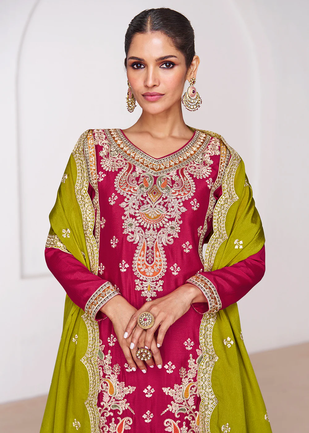 Hot Pink & Purple Ceremonial Designer Palazzo Suit - Image 2