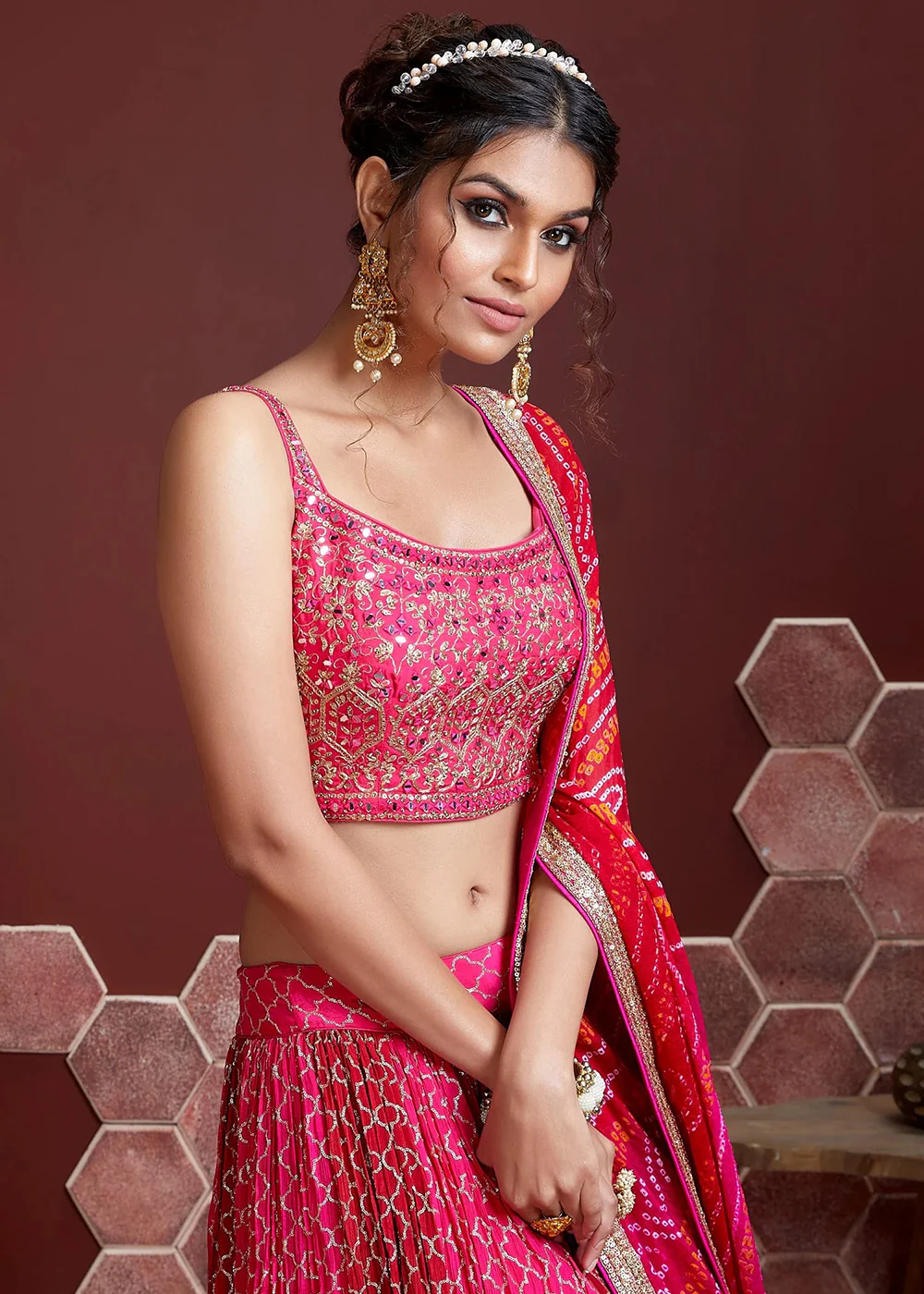 Hot Pink Silk Embroidered Festive Party Wear Lehenga Choli - Image 2