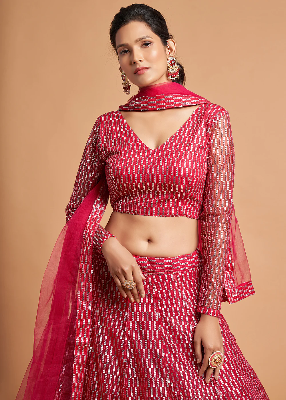 Hot Pink Stylish Embroidered A Line Lehenga Choli - Image 2