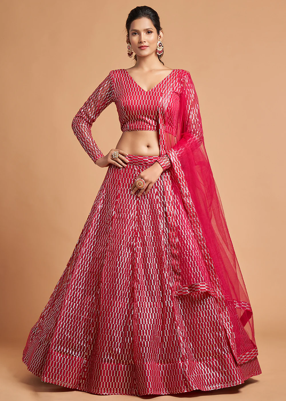 Hot Pink Stylish Embroidered A Line Lehenga Choli - Image 5