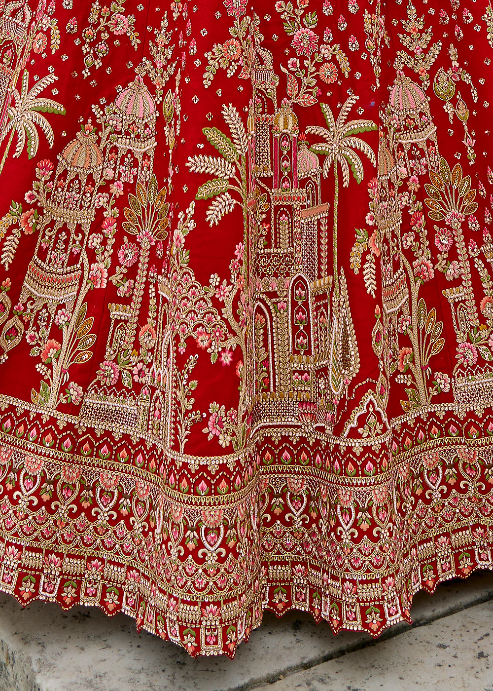 Hot Red Silk Embroidered Bridal Wear Lehenga Choli - Image 7