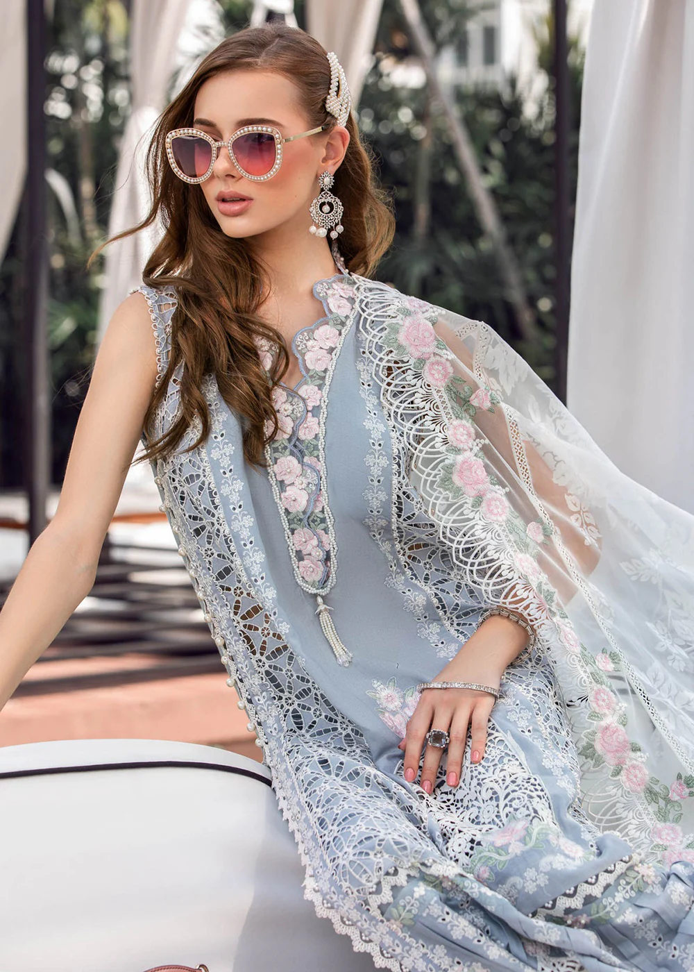 Ice Blue Embroidered Suit - Maria B Lawn Eid Collection 2023 - EL-23-10 - Image 4