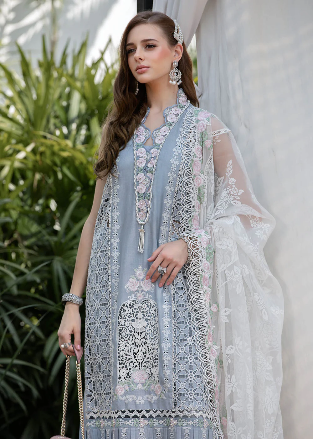 Ice Blue Embroidered Suit - Maria B Lawn Eid Collection 2023 - EL-23-10 - Image 5
