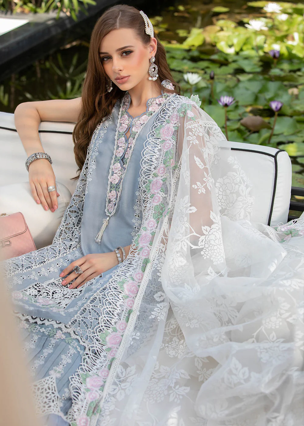 Ice Blue Embroidered Suit - Maria B Lawn Eid Collection 2023 - EL-23-10 - Image 6