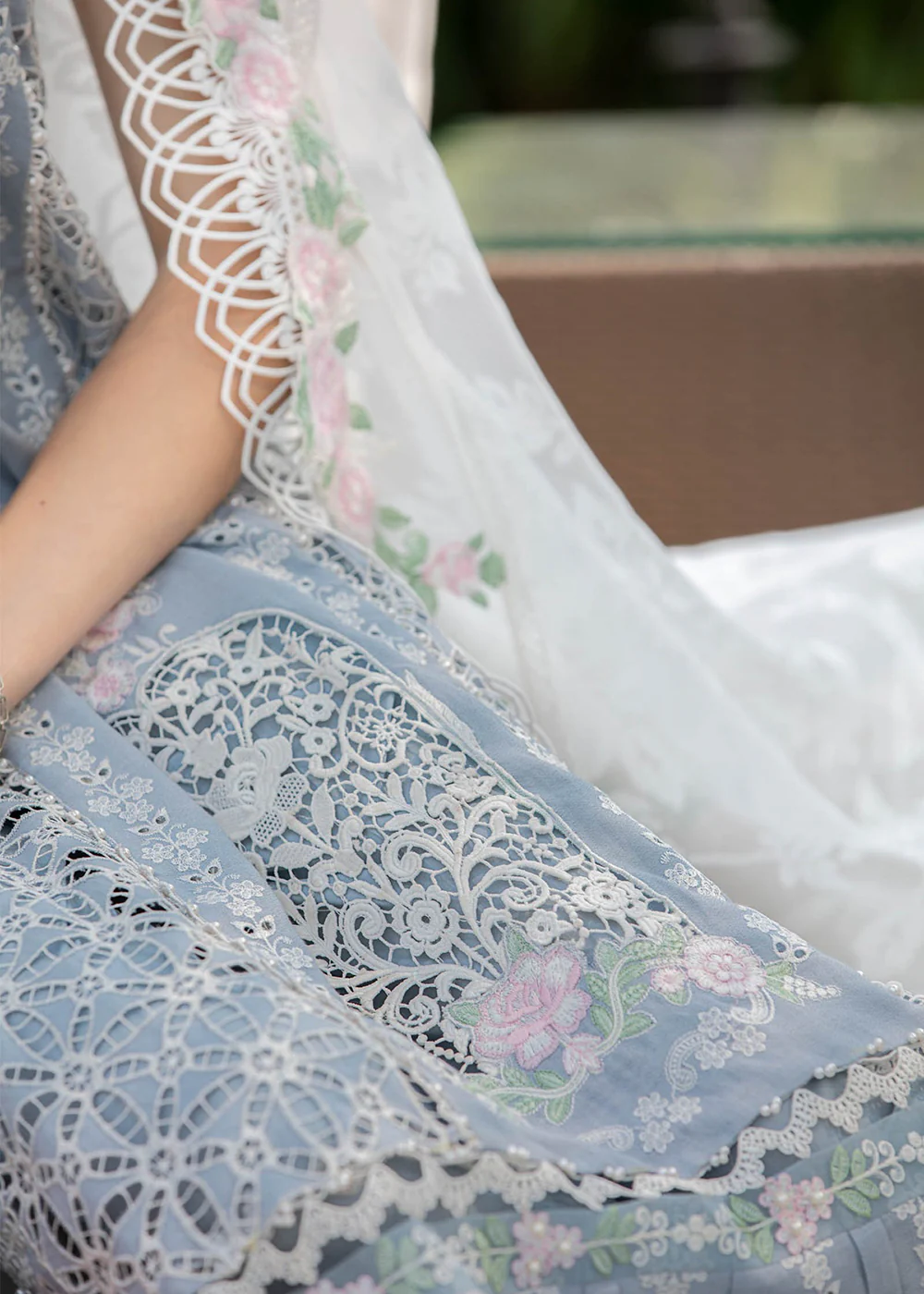 Ice Blue Embroidered Suit - Maria B Lawn Eid Collection 2023 - EL-23-10 - Image 7
