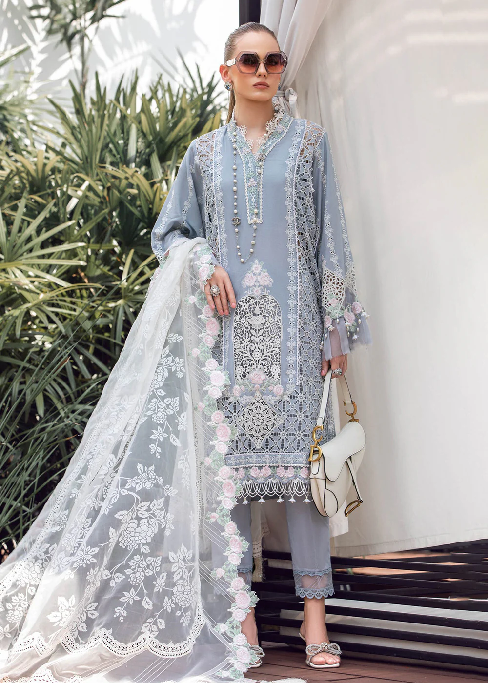 Ice Blue Embroidered Suit - Maria B Lawn Eid Collection 2023 - EL-23-10 - Image 8