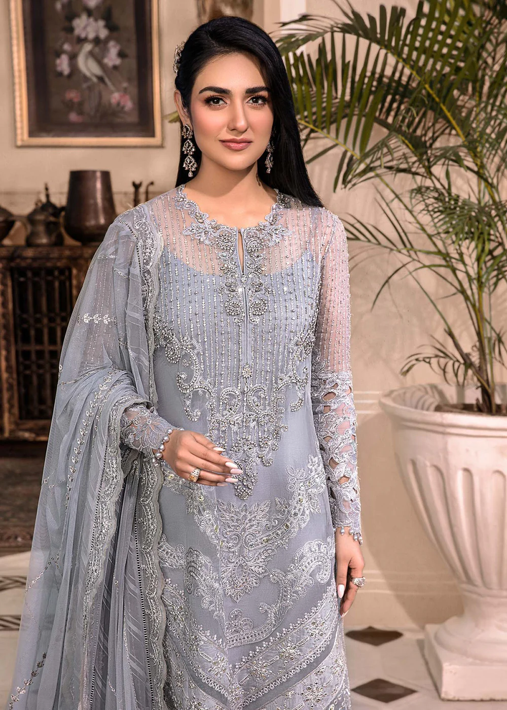 Ice Blue Embroidered Suit - Maria B - Mbroidered Heritage Edition - BD-2603 - Image 10