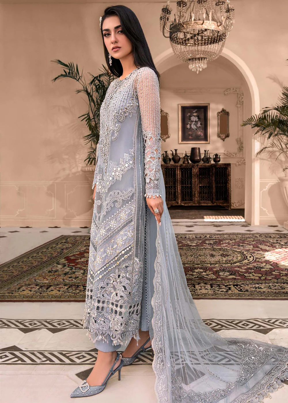 Ice Blue Embroidered Suit - Maria B - Mbroidered Heritage Edition - BD-2603 - Image 7