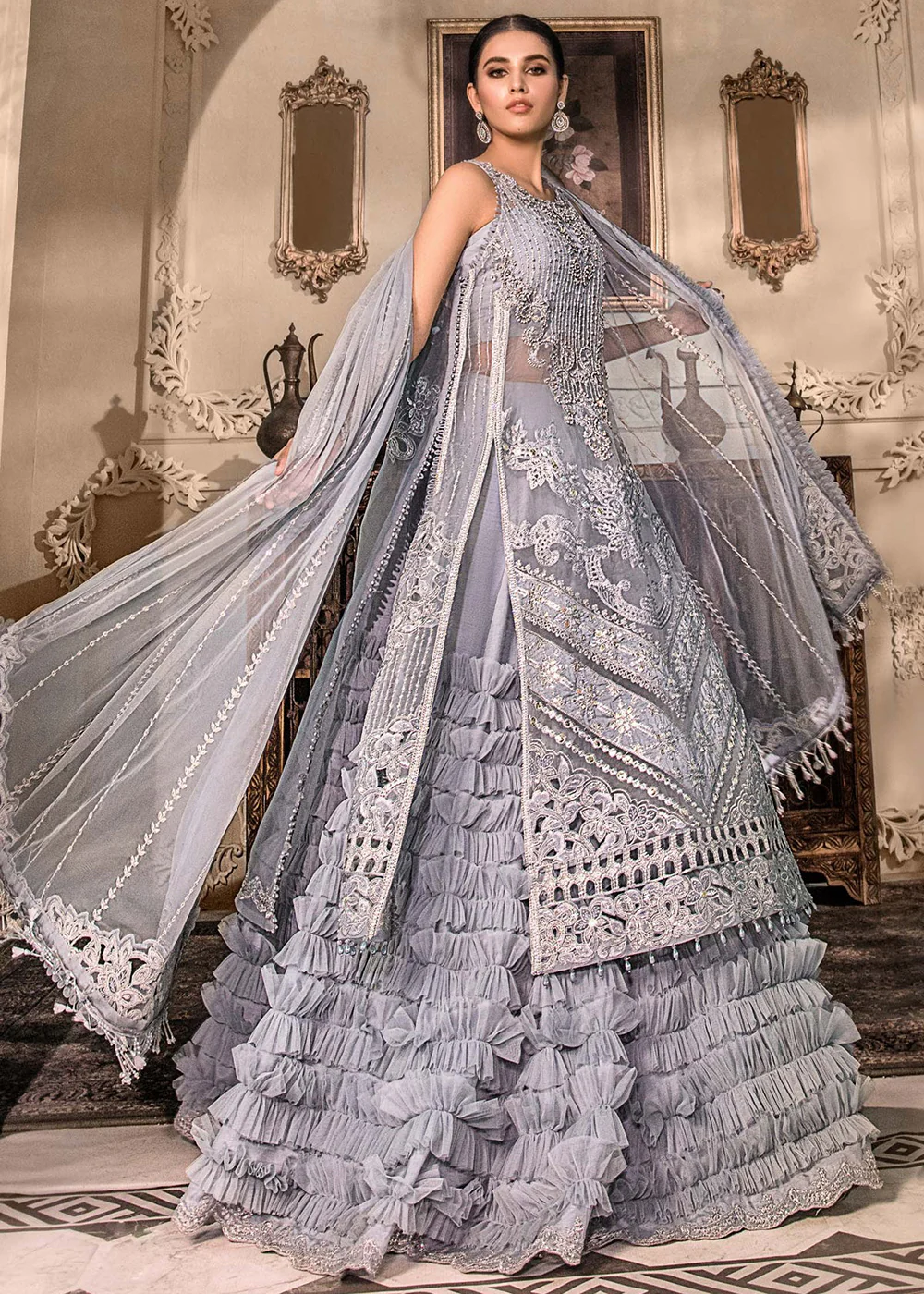 Ice Blue Embroidered Suit - Maria B - Mbroidered Heritage Edition - BD-2603 - Image 9