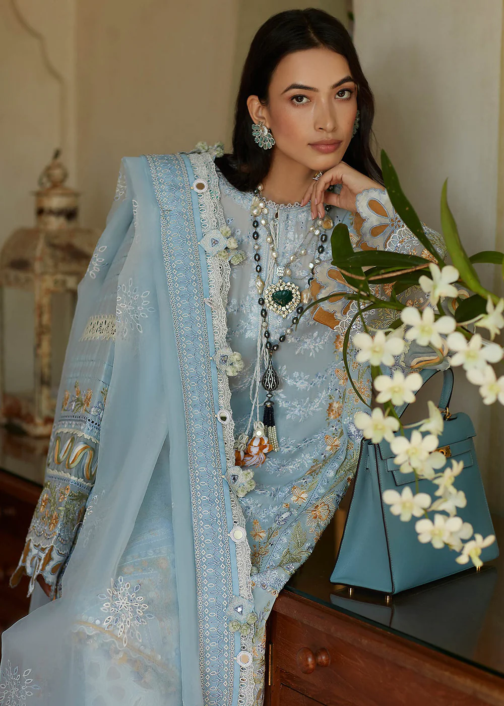 Ice Blue Lawn Suit - Elan - Luxury Lawn '23 - IRA-EL23-01A - Image 4